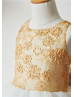Gold Lace Ivory Tulle Corset Back Knee Length Flower Girl Dress
